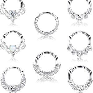 8PCS Septum Clicker Rings - Hypoallergenic Stainless Steel Piercing Jewelry